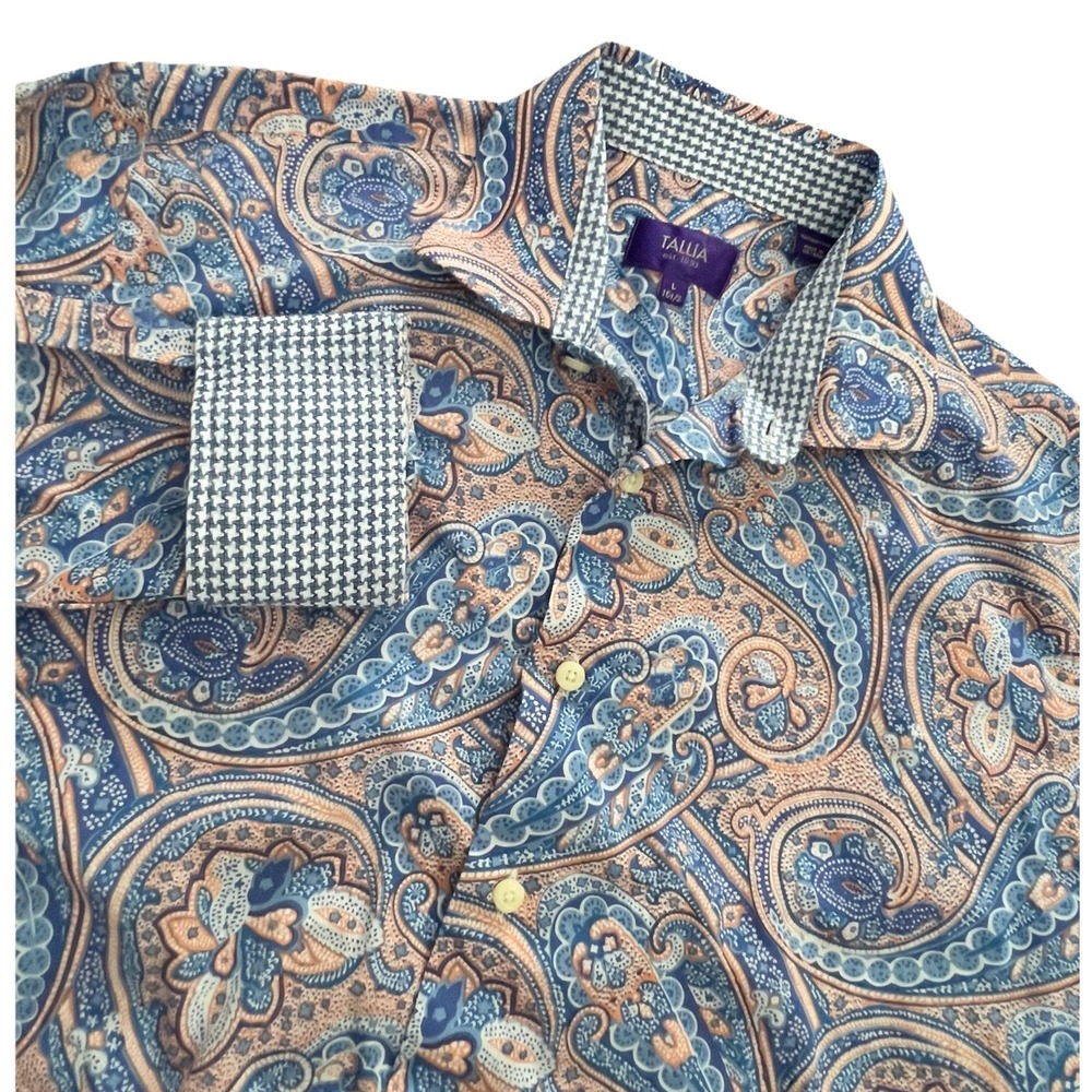 Tallia Flip Cuff L Mens Button Up Shirt  Pink Paisley Cotton All Over Print Prep